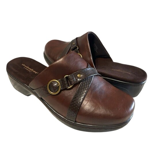 Cloudwalkers by Avenue Beverly Clog Mule Buckle Brown Leather Sandals 11W - Picture 3 of 13